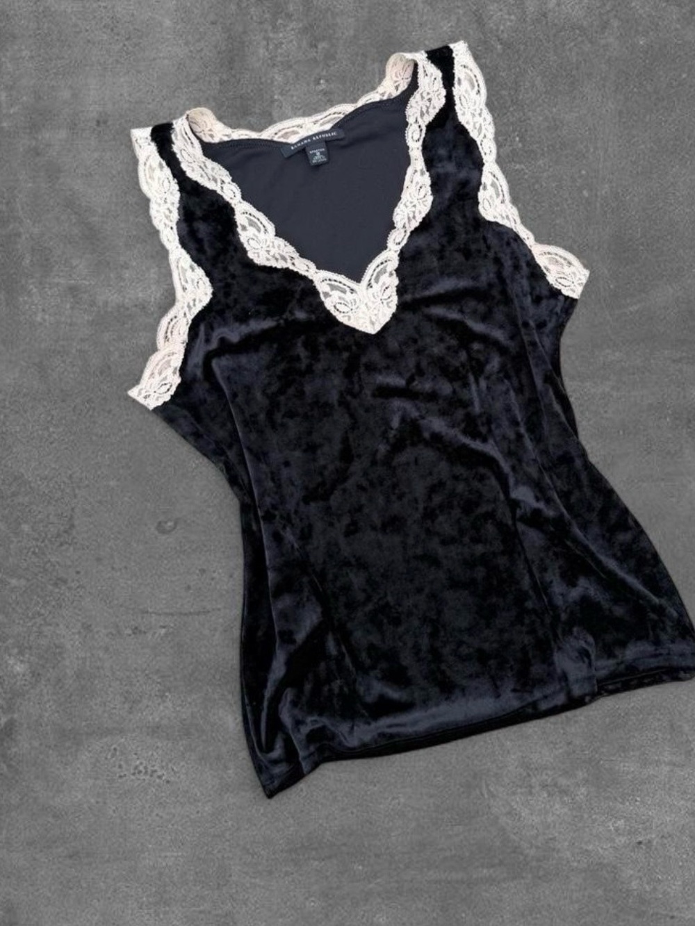 Whimsigoth lace velvet lace trim black tank top